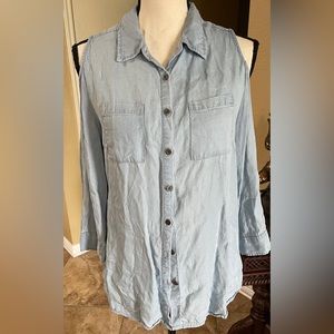 Westport 1962 Women's Cold Shoulder Collared Button Down‎ Shirt Blue Size S -N1